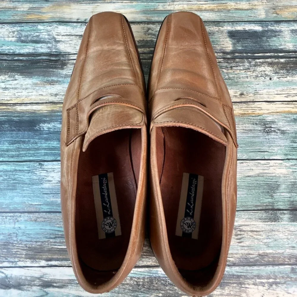 L. Lambertazzi Loafers Mens 11-11.5/44 Brown Leather Handmade Bicycle Toe Dress